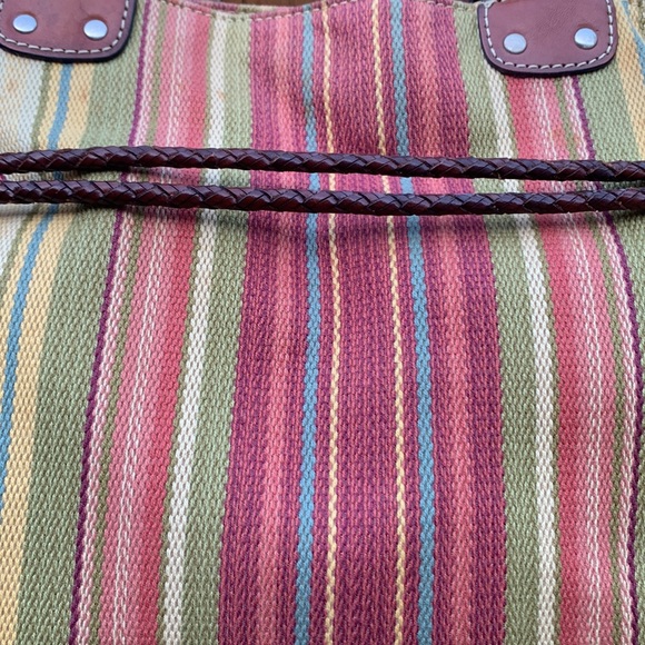 Gently Used Fossil - Colorful Striped Cloth Handbag with Braided Leather Handles - Picture 8 of 16